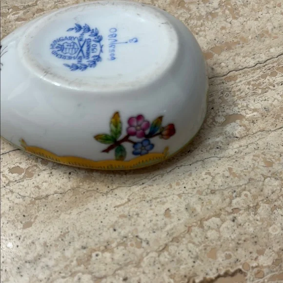 Herend White and Blue Ceramic Art Egg